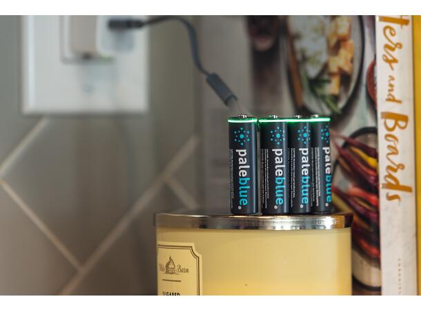Pale Blue Li-Ion Rechargeable AA Battery 4-pack AA w/ 4x1 charging cable USB-C 