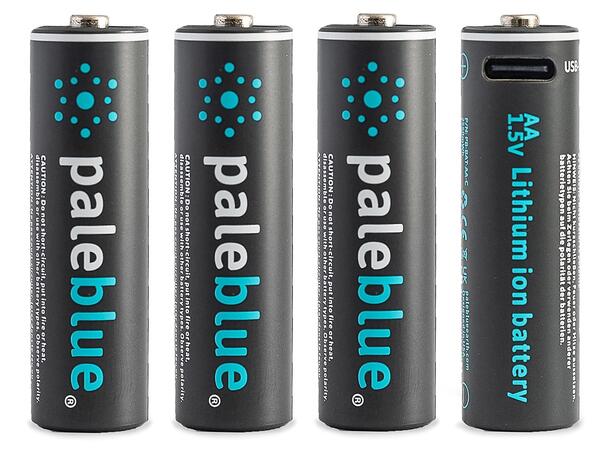 Pale Blue Li-Ion Rechargeable AA Battery 4-pack AA w/ 4x1 charging cable USB-C 
