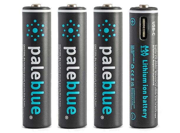 Pale Blue Li-Ion Rechargeabl AAA Battery 4-pack AAA w/ 4x1 charging cable USB-C 
