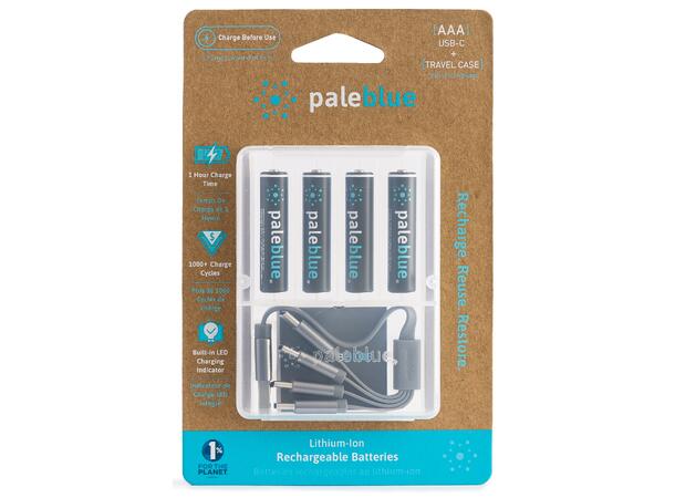 Pale Blue Li-Ion Rechargeabl AAA Battery 4-pack AAA w/ 4x1 charging cable USB-C 