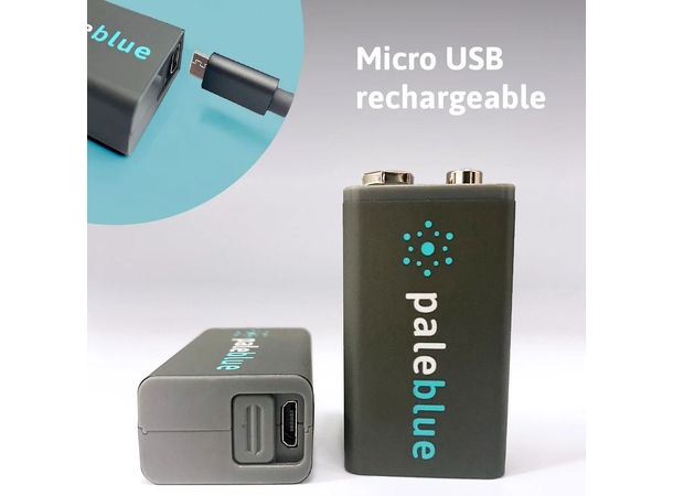 Pale Blue Li-Ion Rechargeable 9V Battery 2 pack of 9V with 2x1 USB-C cable 
