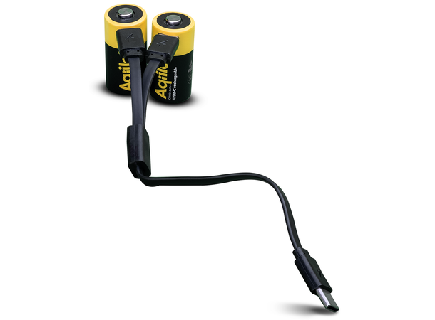 Aqiila Rechargable CR123A Battery 2-pack USB-C, Lithium, 3V/750mAh 