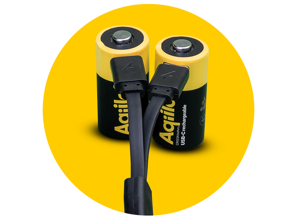Aqiila Rechargable CR123A Battery 2-pack USB-C, Lithium, 3V/750mAh 