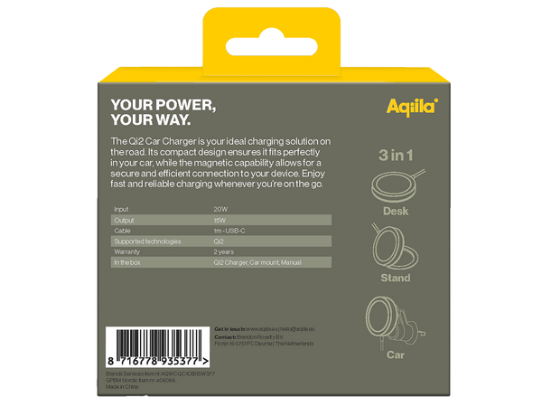 Aqiila Chargebird QC1 Qi2 Wireless Charger with Car Mount 
