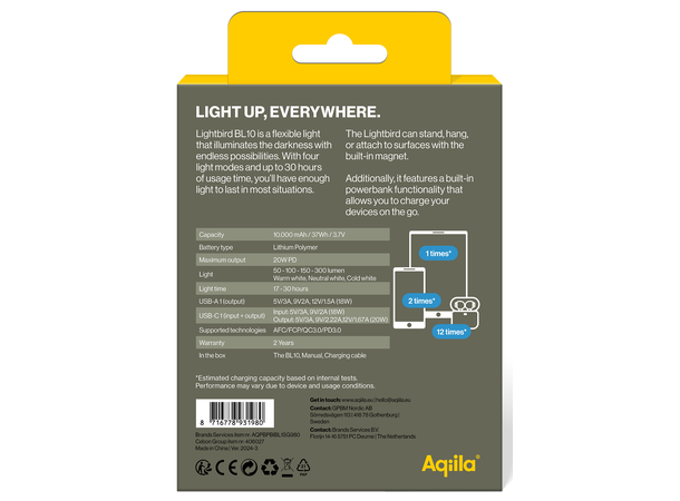 Aqiila Lightbird BL10 Powerbank + Lamp 10k mAh 