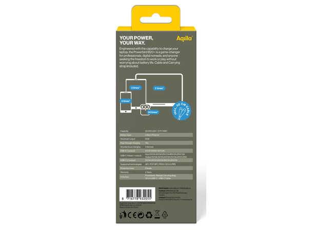 Aqiila Powerbird B20M+ 20000 mAh 65W Powerbank for mobile & laptop - Moss 