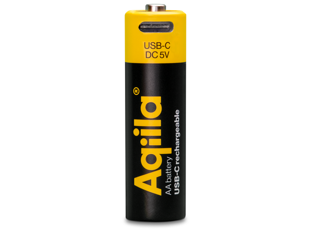 Aqiila Rechargable AA Battery, 4-pack USB-C, Lithium, 1.5V/2000mAh 