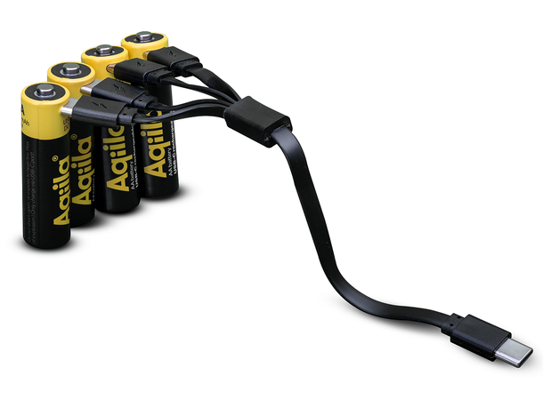 Aqiila Rechargable AA Battery, 4-pack USB-C, Lithium, 1.5V/2000mAh 