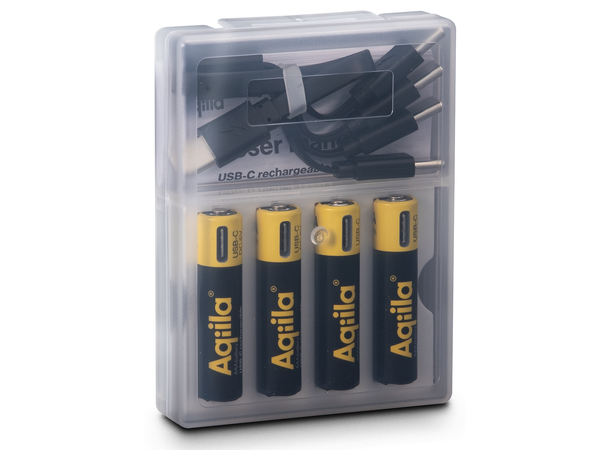 Aqiila Rechargable AAA Battery, 4-pack USB-C, Lithium, 1.5V/600mAh 
