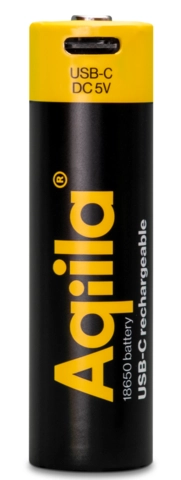Aqiila Rechargable 18650 Battery USB-C, Lithium, 3.7V/2000mAh