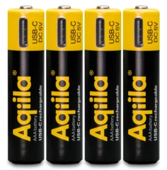 Aqiila Rechargable AAA Battery, 4-pack USB-C, Lithium, 1.5V/600mAh