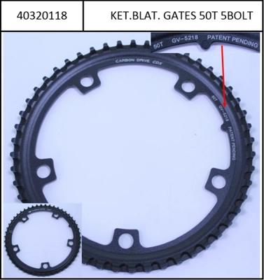 Gates Chainring/Pulley front 50T, Without Spider, 5-hole 