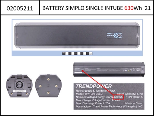 Simplo InTube Battery i630Wh PW-ST (OEM) Single InTube, Haibike & Winora, MY21 