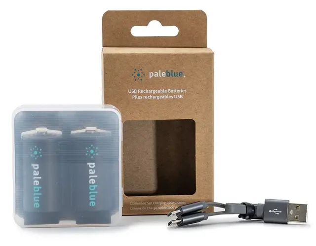 Pale Blue Li-Ion Rechargeable C Battery 2 pack of C Cell with 2x1 charging cable 